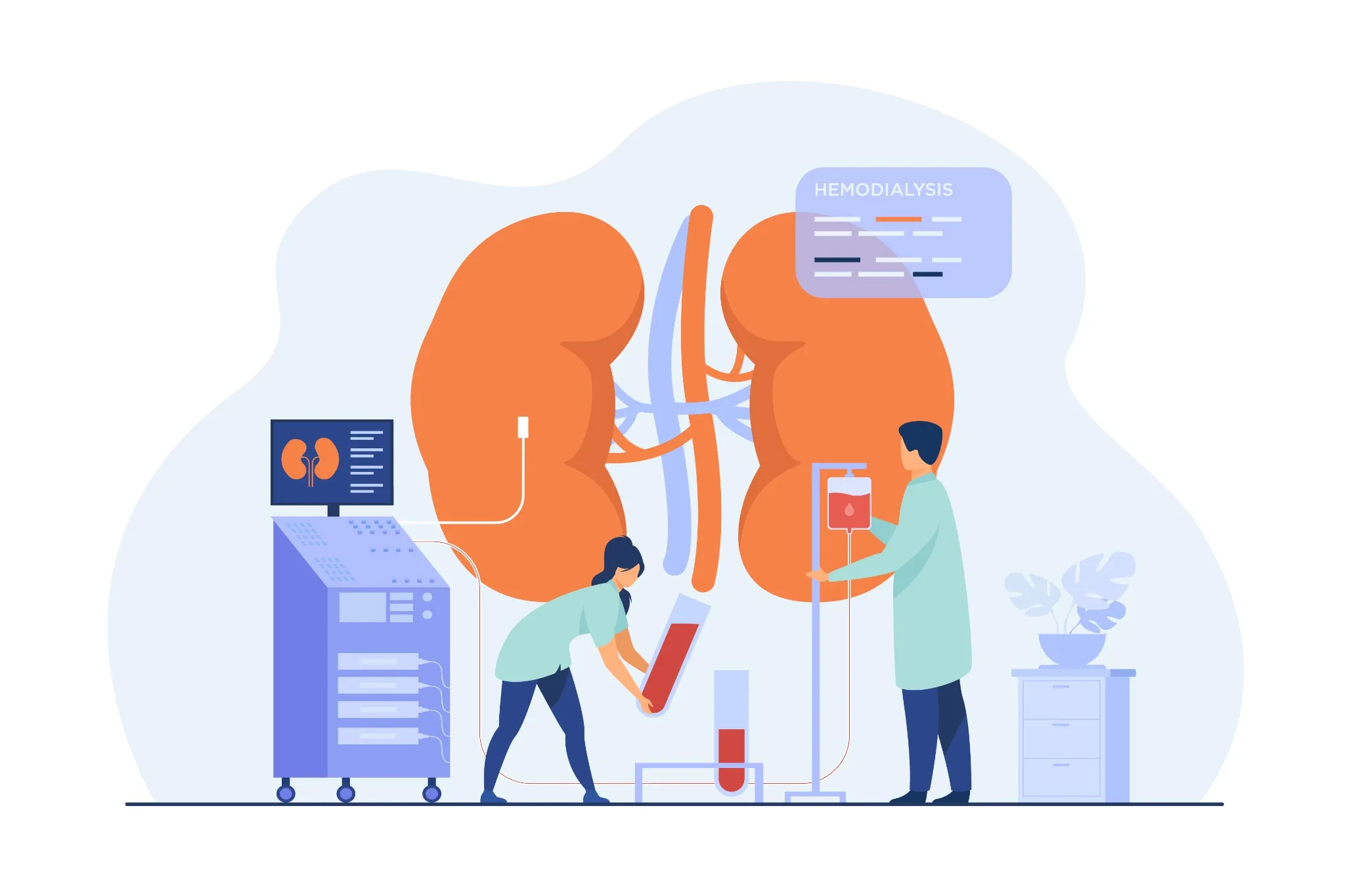 Illustration showing kidney donor and recipient process in a living donor kidney transplant