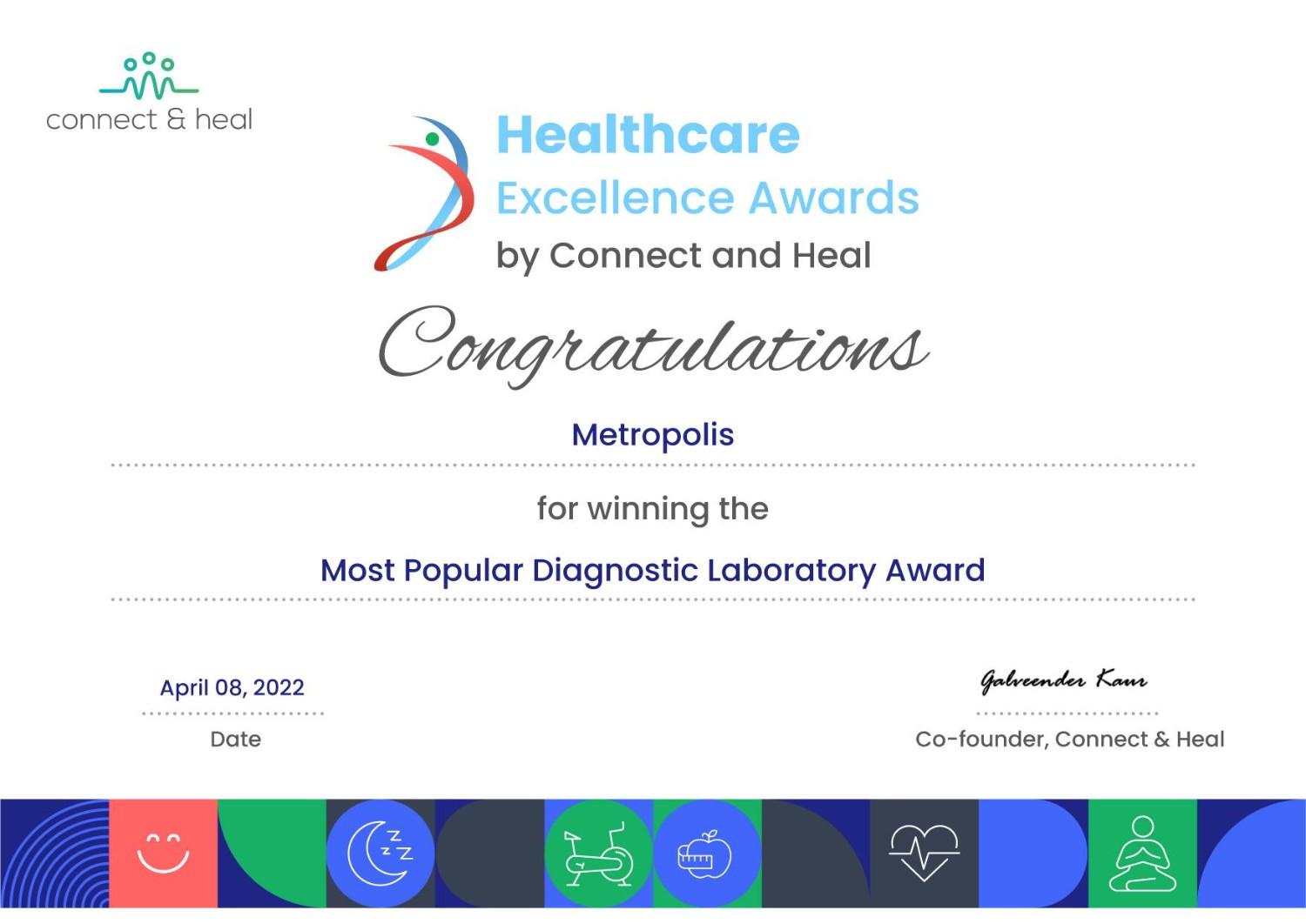 ‘Most Popular Diagnostic Laboratory Award’ for excellence in customer service