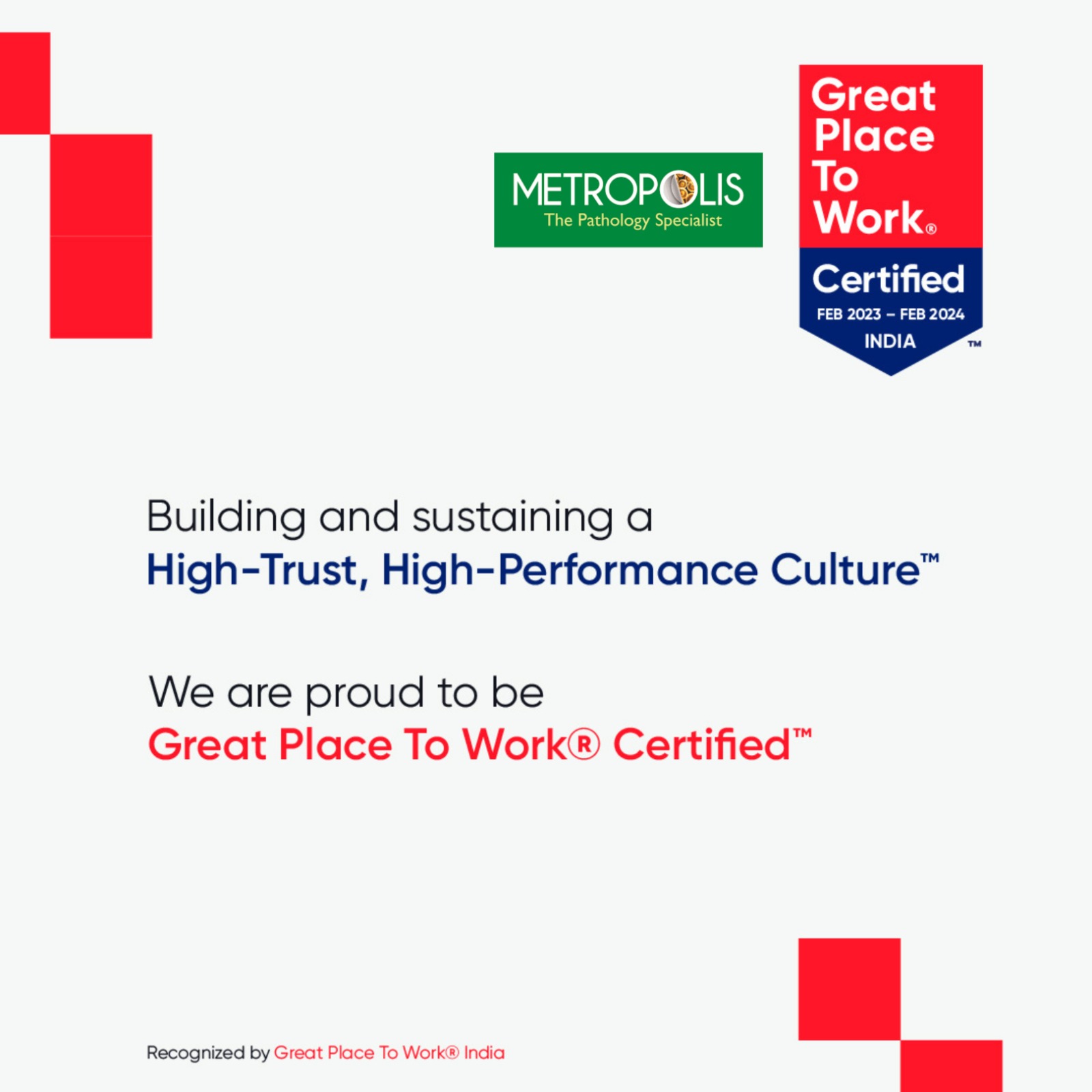 Metropolis recognized with the “Great Place to Work” certification for the year 2023-24